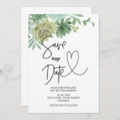 Invitation Enregistrer notre date Mariage Succulent vert (Devant / Derrière)