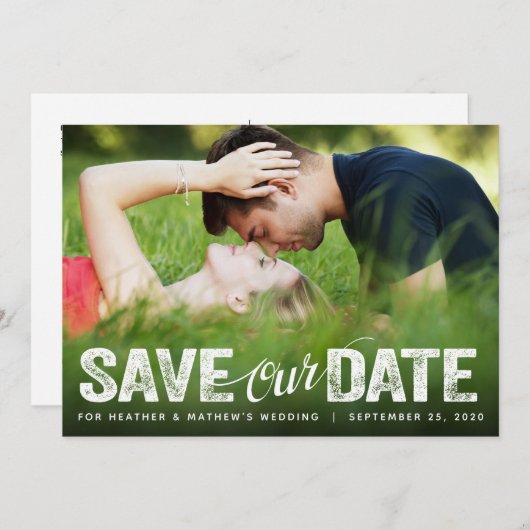 Invitation Enregistrer notre Mariage de date dévêtu Script Ph (Devant / Derrière)