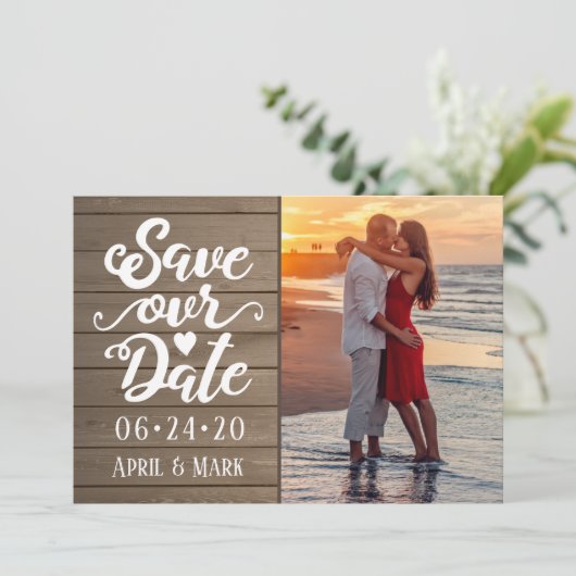 Invitation Enregistrer notre Mariage de date | Photo sur cart (Debout devant)