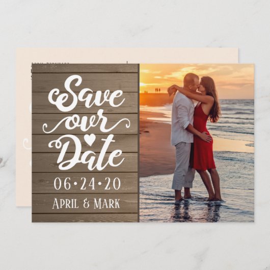 Invitation Enregistrer notre Mariage de date | Photo sur cart (Devant / Derrière)