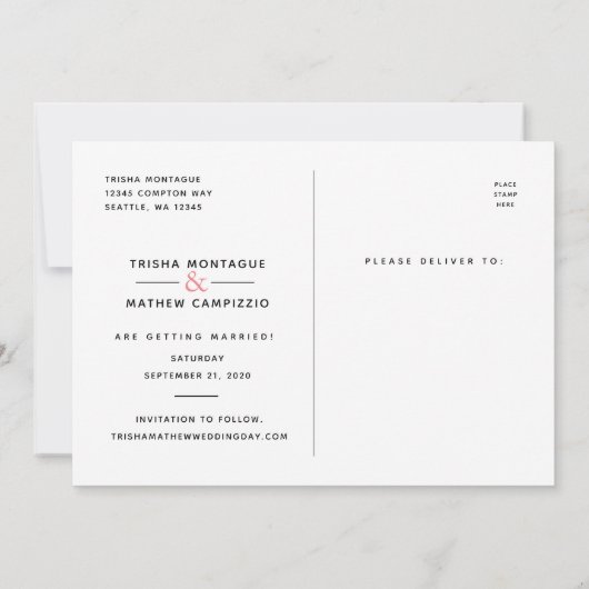 Invitation Enregistrer NOTRE Mariage de date | Script élégant (Dos)