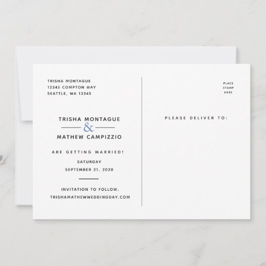 Invitation Enregistrer NOTRE Mariage de date | Script élégant (Dos)