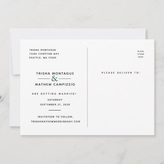 Invitation Enregistrer NOTRE Mariage de date | Script élégant (Dos)