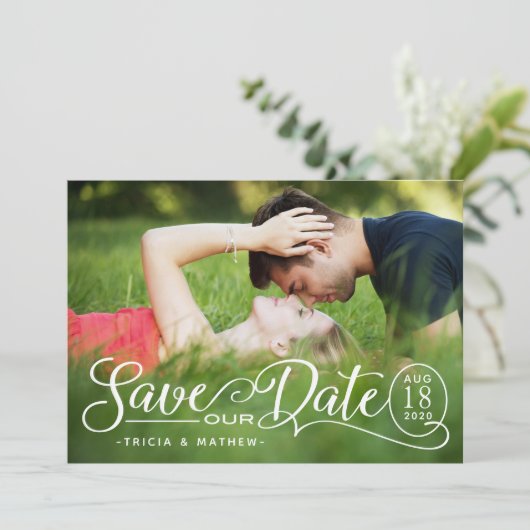 Invitation Enregistrer NOTRE Mariage de date | Script élégant (Debout devant)