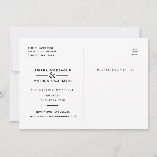 Invitation Enregistrer NOTRE Mariage de date | Script élégant (Dos)