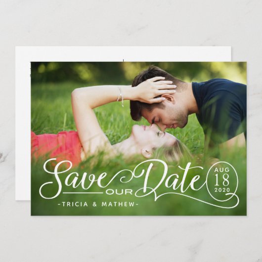 Invitation Enregistrer NOTRE Mariage de date | Script élégant (Devant / Derrière)