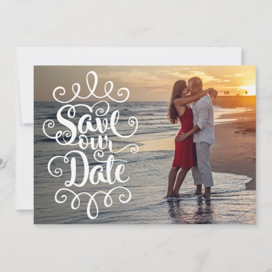 Invitation Enregistrer notre Mariage de date | Script Ornat m (Devant)