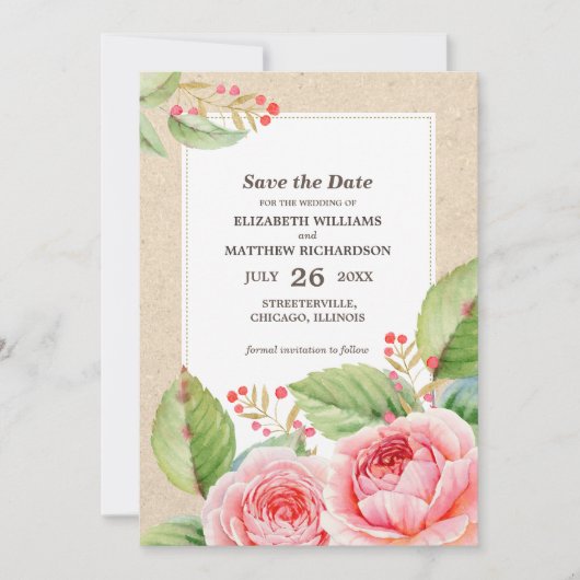 Invitation Enregistrez la date. Annonces de Mariage Floral Ru (Devant)
