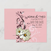 Invitation Enregistrez la date avec un ornement fleuri | rose (Devant / Derrière)