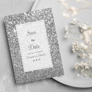 Invitation Enregistrez la date de luxe argent scintillant pai