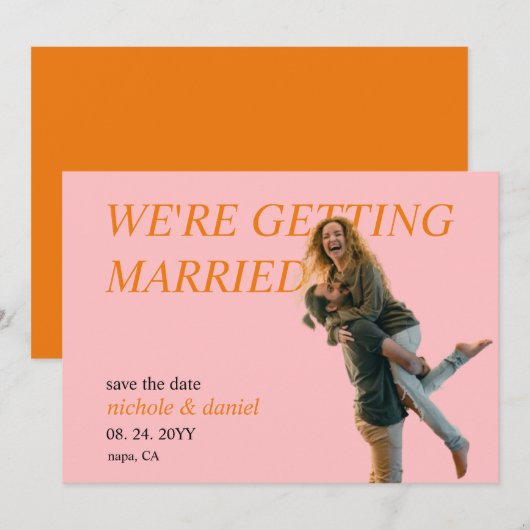 Invitation Enregistrez la date de votre mariage chic et vibra (Devant / Derrière)