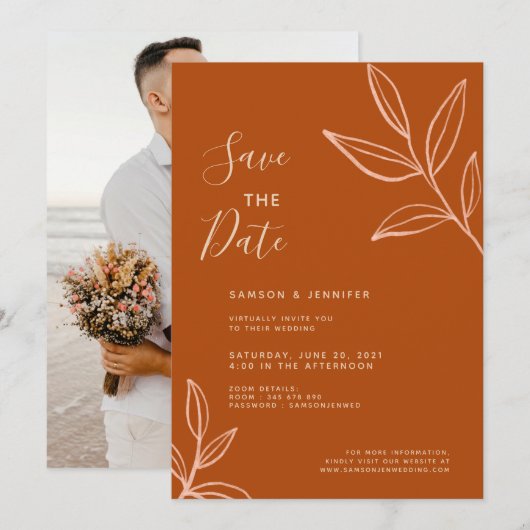 Invitation Enregistrez la date de votre mariage virtuel avec  (Devant / Derrière)
