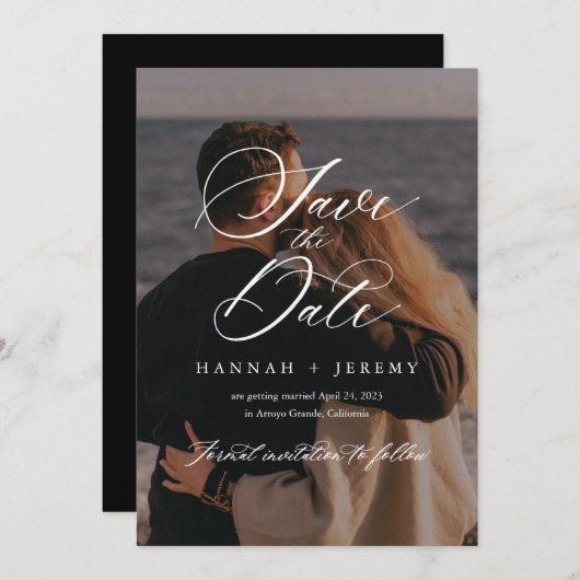 Invitation Enregistrez la date en calligraphie (Devant / Derrière)