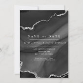 Invitation Enregistrez la date en noir et argent (Devant)