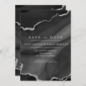 Invitation Enregistrez la date en noir et argent (Devant / Derrière)