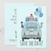 Invitation Enregistrez la Date Gay Couple dans Fiat 500. (Devant / Derrière)