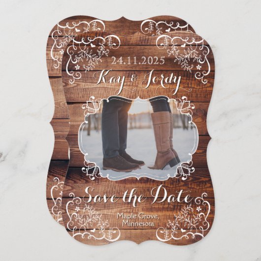 Invitation Enregistrez la date Rustique Mariage Forestier Vot (Devant / Derrière)