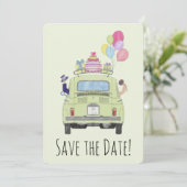 Invitation Enregistrez le couple de dates dans Fiat 500. (Debout devant)