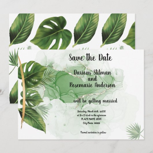 Invitation Enregistrez l'invitation de date de palmier tropic (Devant / Derrière)