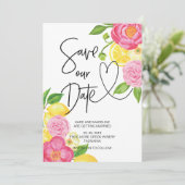 Invitation Enregistrez notre date Mariage floral rose et citr (Debout devant)
