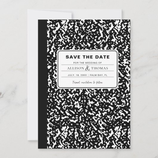 Invitation Enseignant Carnet Noir Funny Enregistrer La Date M (Devant)