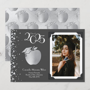 Invitation Enseignant Éducation Silver Graduation Grey