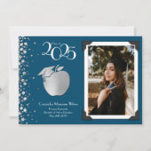 Invitation Enseignant Éducation Silver Graduation Marine Blue (Devant)