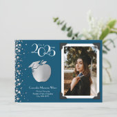 Invitation Enseignant Éducation Silver Graduation Marine Blue (Debout devant)