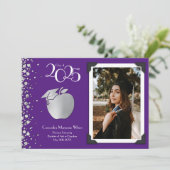 Invitation Enseignant Éducation Silver Graduation Purple (Debout devant)