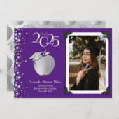 Invitation Enseignant Éducation Silver Graduation Purple (Devant / Derrière)