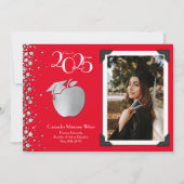 Invitation Enseignant Éducation Silver Graduation Rouge (Devant)