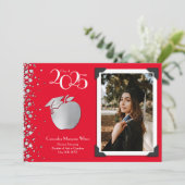 Invitation Enseignant Éducation Silver Graduation Rouge (Debout devant)