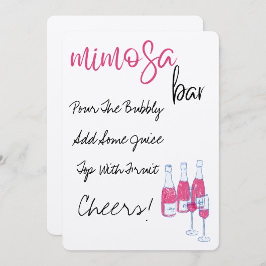 Invitation Enseigne de bar Mimosa dessinée à la main (Devant / Derrière)