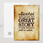 Invitation Enseigne de table 5x7 en parchemin Alcool Parce qu (Devant / Derrière)