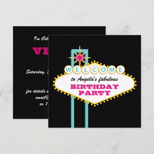 Invitation Enseigne rose pour la fête de Las Vegas (Devant / Derrière)