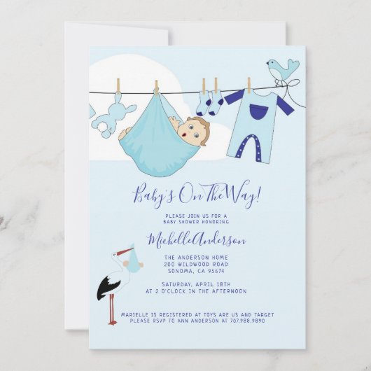 Invitation Ensemble Bébé Garçon Bleu Mignon (Devant)