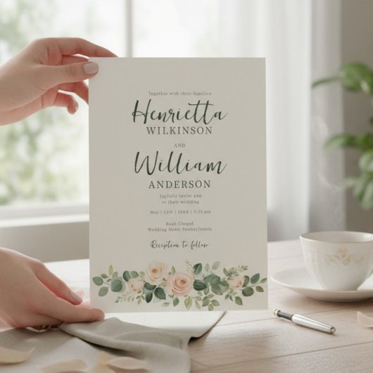 Invitation ensemble botanique floral vert script