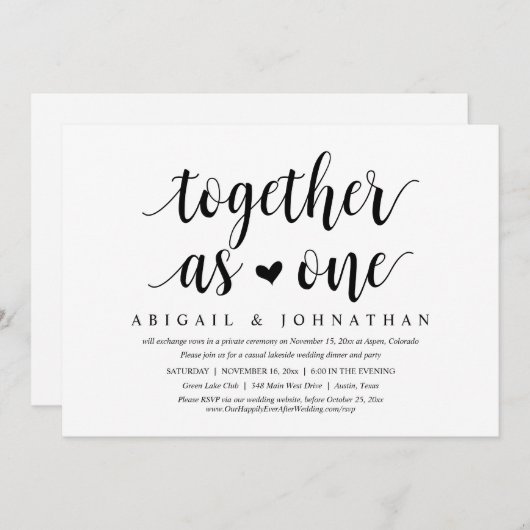 Invitation Ensemble comme un Mariage Elopement Dinner Party (Devant / Derrière)