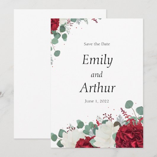 Invitation Ensemble de 15 roses rouges et blanches pour Save (Devant / Derrière)
