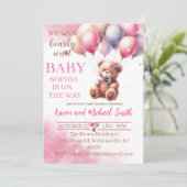 Invitation Ensemble de Baby shower à air chaud de l'ours rose (Debout devant)