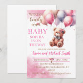 Invitation Ensemble de Baby shower à air chaud de l'ours rose (Devant / Derrière)