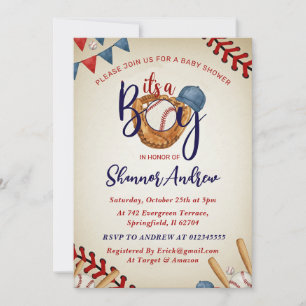 Invitation Ensemble de fête prénatale de baseball vintage per