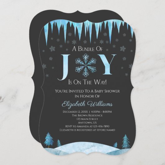 Invitation Ensemble De Joy Baby shower D'Hiver Snowflake (Devant / Derrière)