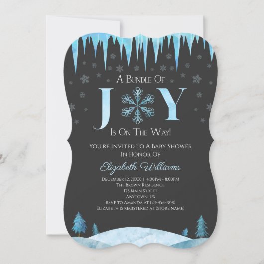 Invitation Ensemble De Joy Baby shower D'Hiver Snowflake (Devant)