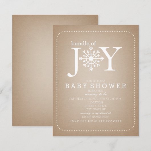 Invitation Ensemble De Joy Baby shower Flocon De Neige - Card (Devant / Derrière)