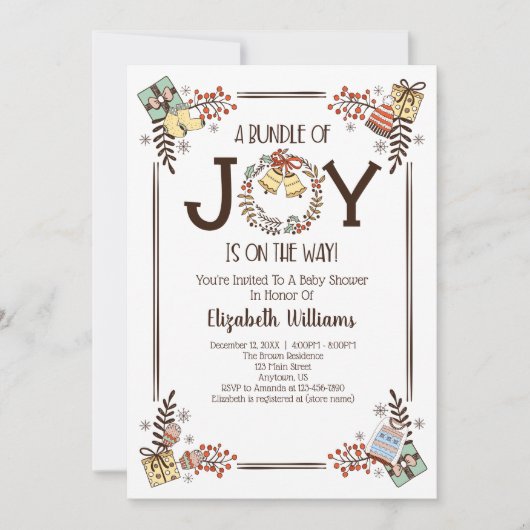 Invitation Ensemble De Joy Main Tirée Baby shower D'Hiver (Devant)