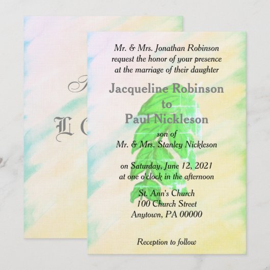 Invitation Ensemble de mariage à feuille d'aquarelle tropical (Devant / Derrière)