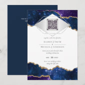 Invitation Ensemble de mariage bleu agate moderne avec QR Cod (Devant / Derrière)