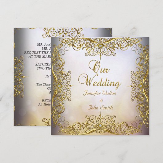 Invitation Ensemble de mariage élégant élite Beige Or (Devant / Derrière)