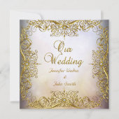 Invitation Ensemble de mariage élégant élite Beige Or (Devant)